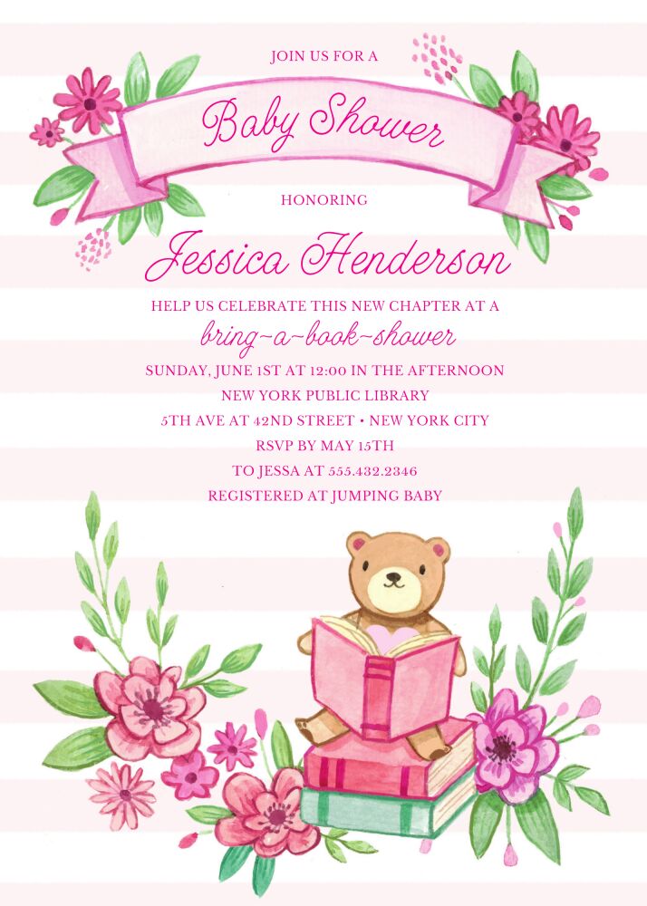 Book Baby Shower (Pink) Invitation