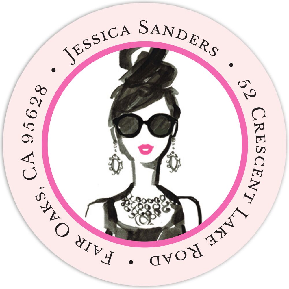 Glamorous Party Girl Round Address Label