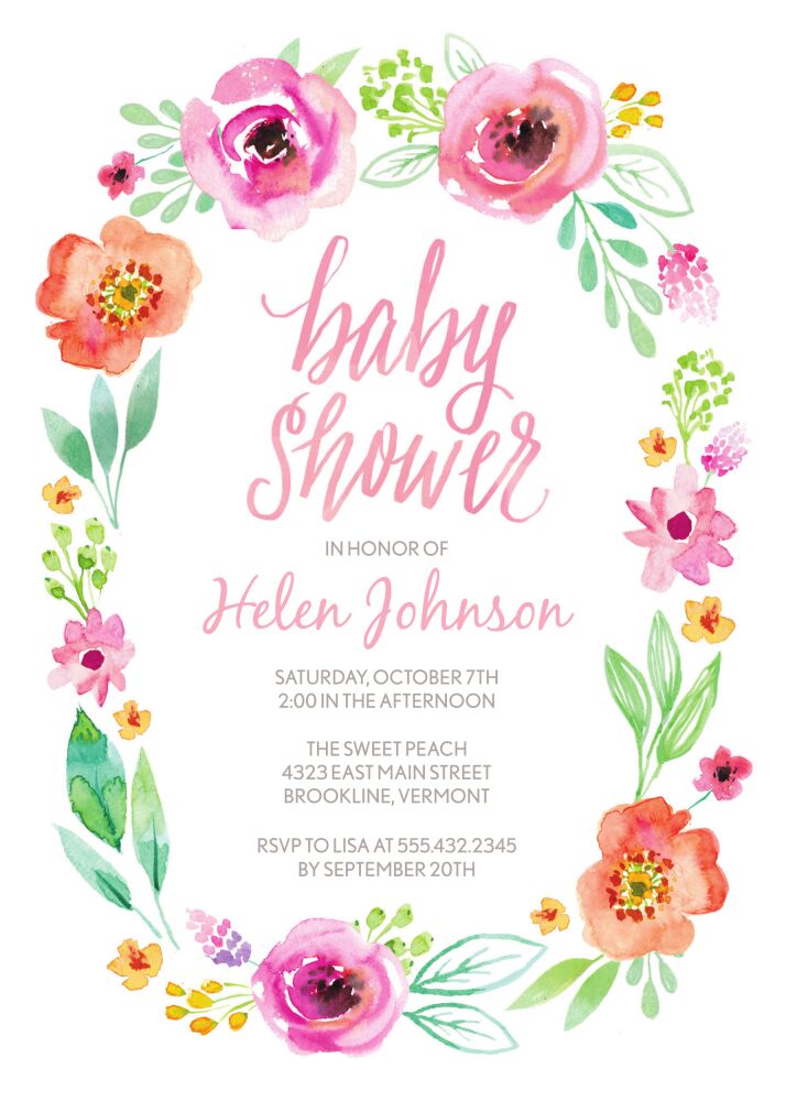 Watercolor Blossom Wreath (Pink) Invitation