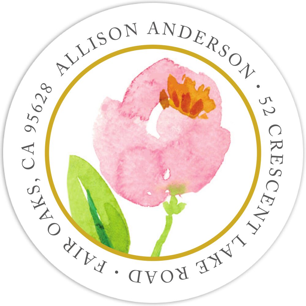 Pink Botanical Wreath Round Address Label