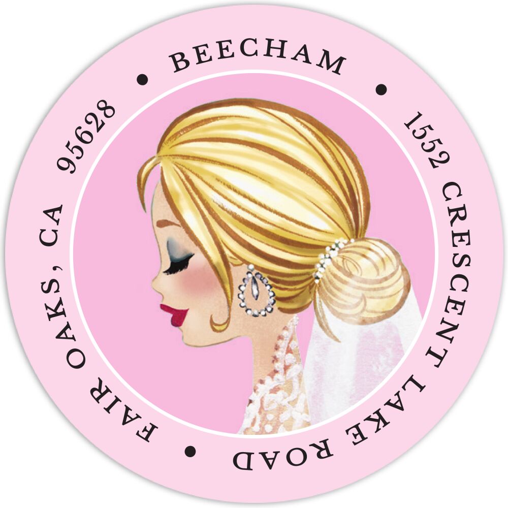 Vintage Veil Pink (Blonde) Round Address Label