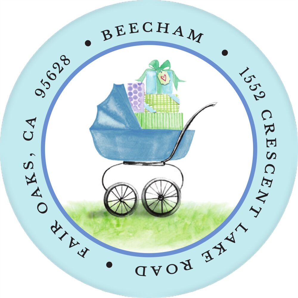 Beautiful Bassinet (Blue) Round Address Label