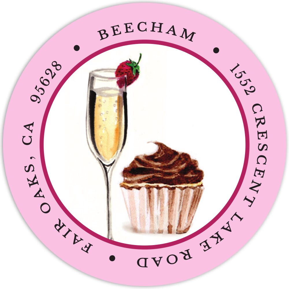 Cupcakes & Cocktails Round Address Label