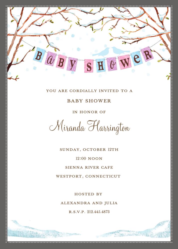 Baby Bird Winter Shower Invitation