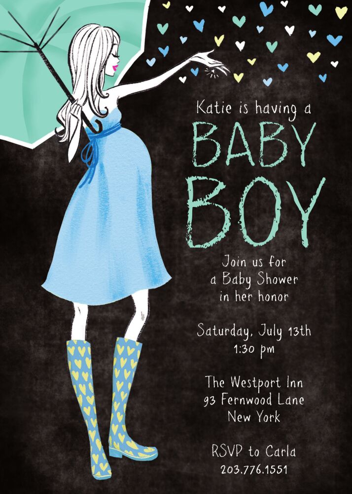 Stylish Shower Chalkboard Blue Shower Invitation