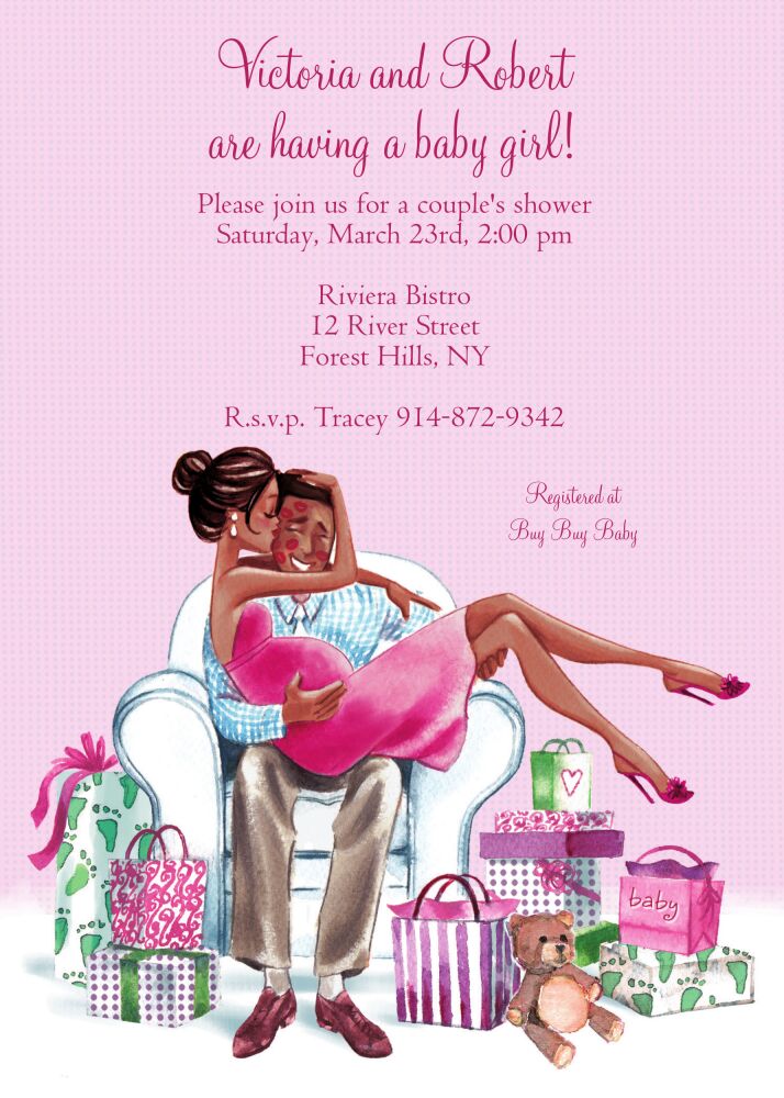 Kisses For Baby (Pink/Multicultural) Invitation