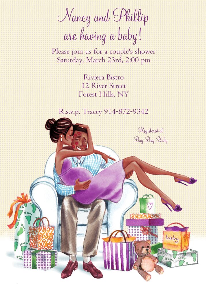 Kisses For Baby (Yellow/Multicultural) Invitation