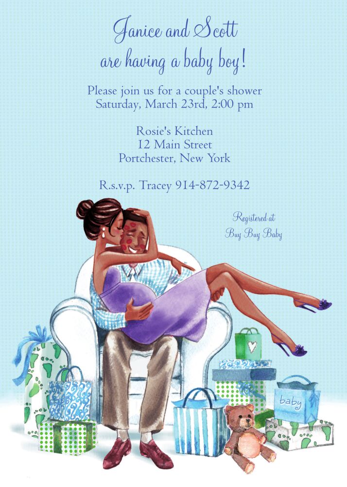 Kisses For Baby (Blue/Multicultural) Invitation