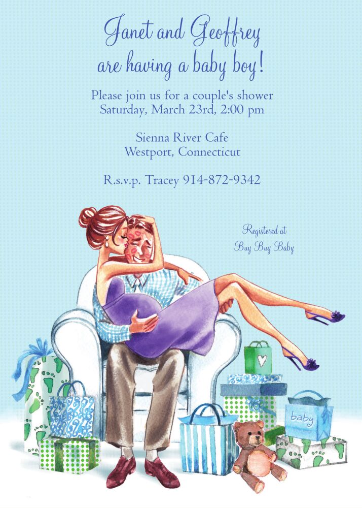 Kisses For Baby (Blue/Brunette) Invitation