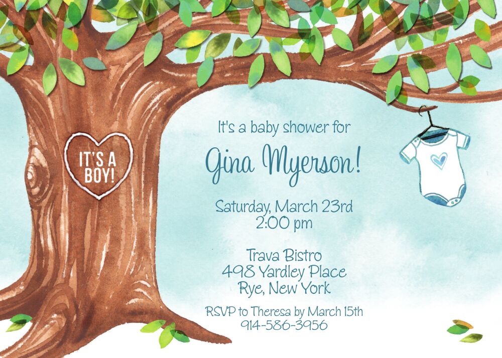 Onesie Tree Blue Shower Invitation