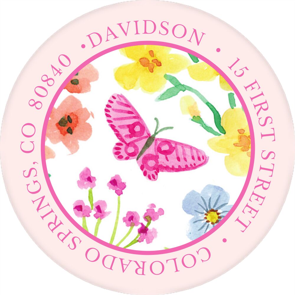 Butterfly Wreath Round Address Label