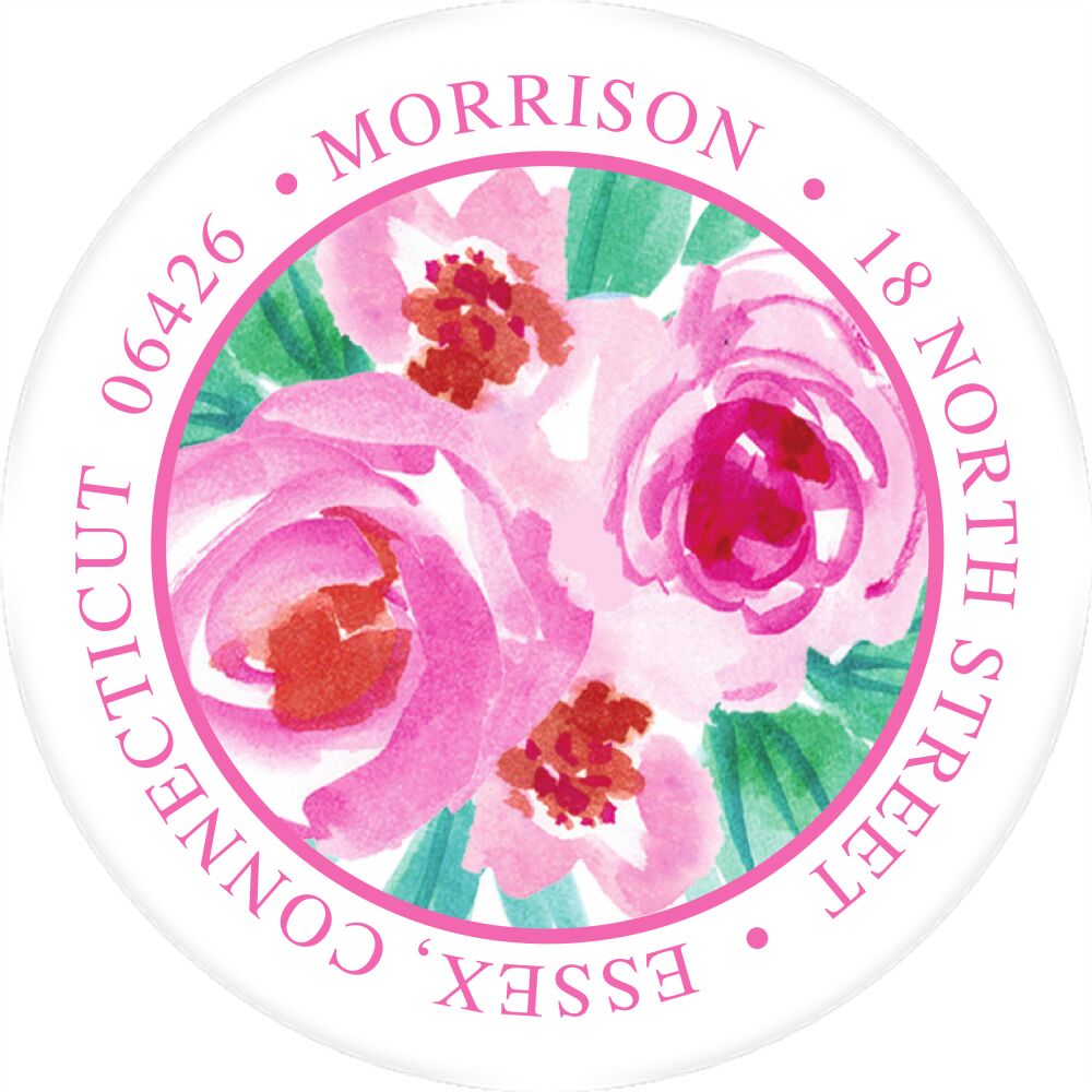Floral Wreath -Pink Round Address Label