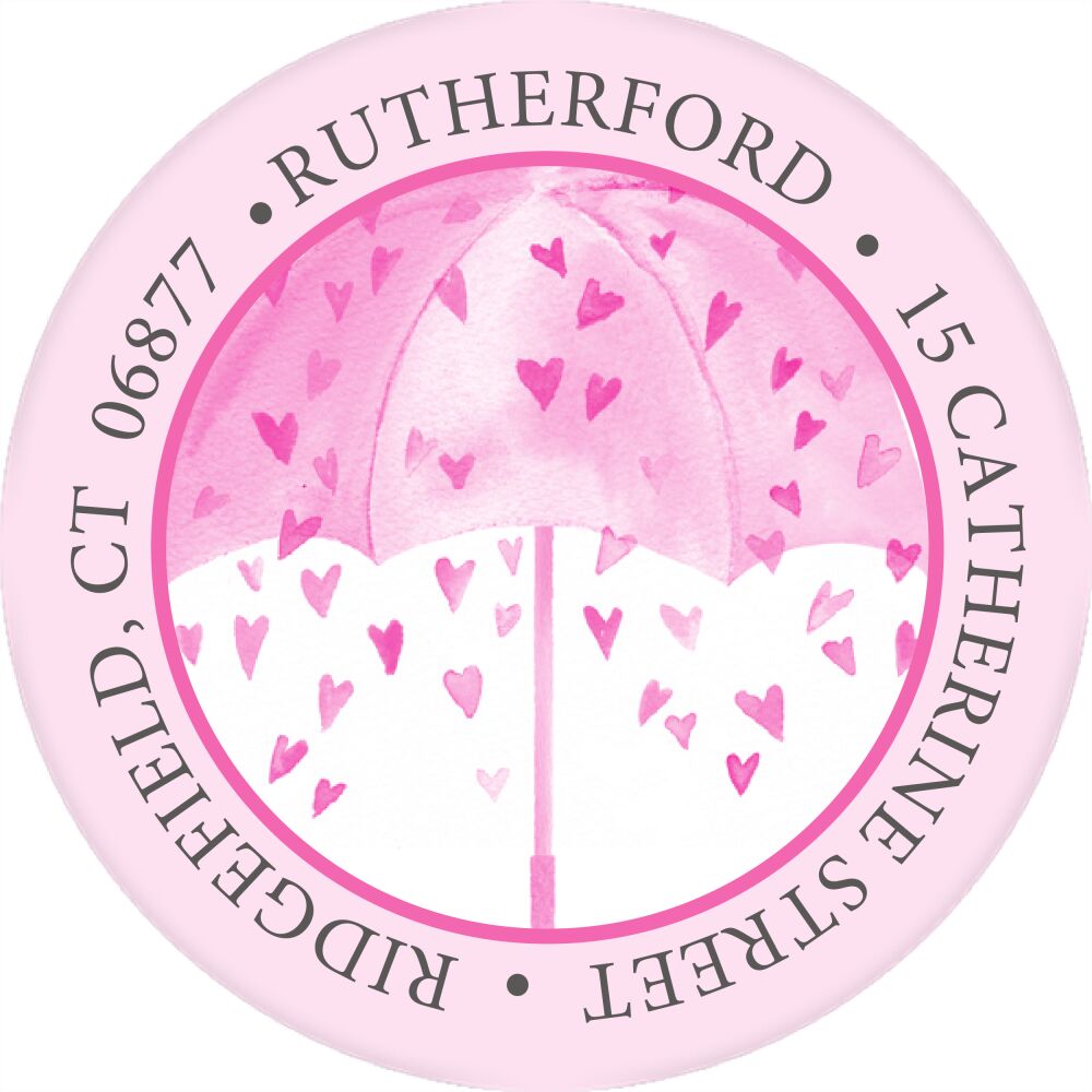 Heart Shower -Pink Round Address Label