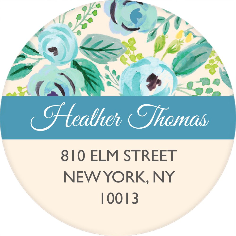 Watercolor Blossom Boy Round Address Label