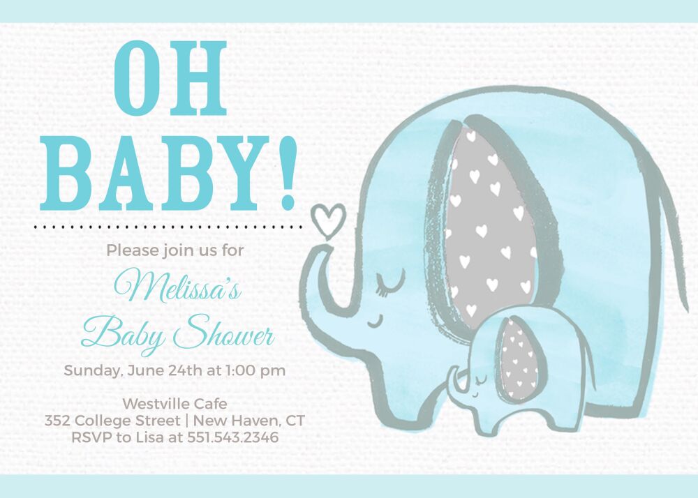 Baby Elephant - Blue Invitation