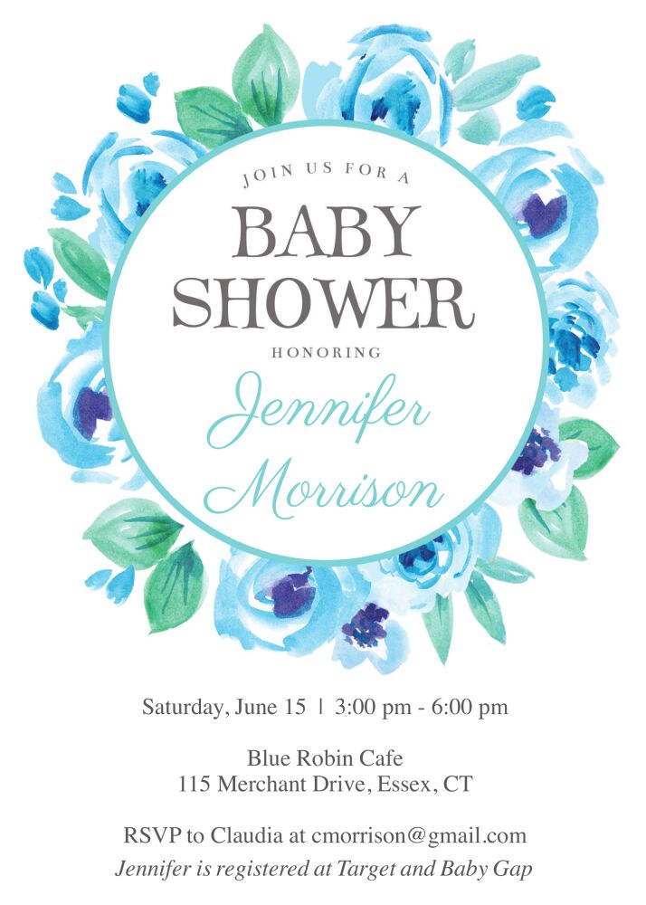 Floral Wreath -Blue Invitation