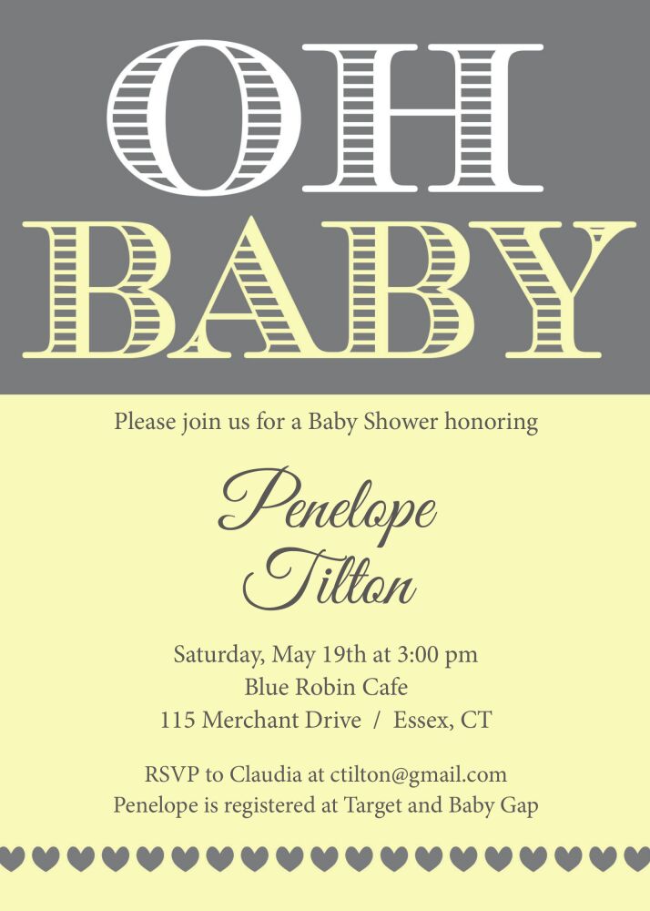 Oh Baby - Yellow Invitation