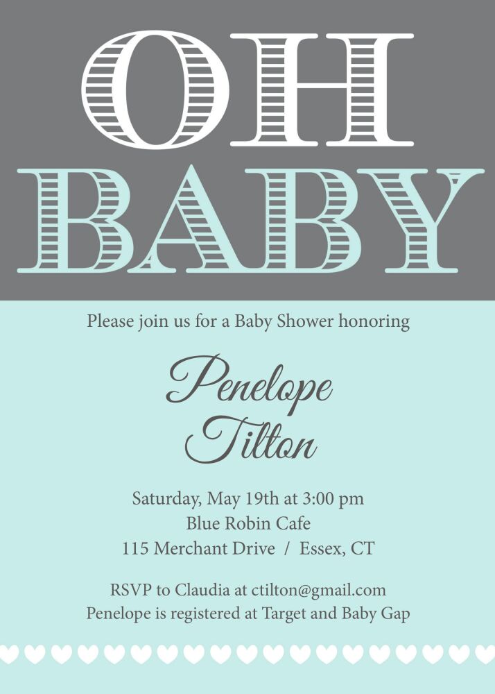 Oh Baby - Blue Invitation