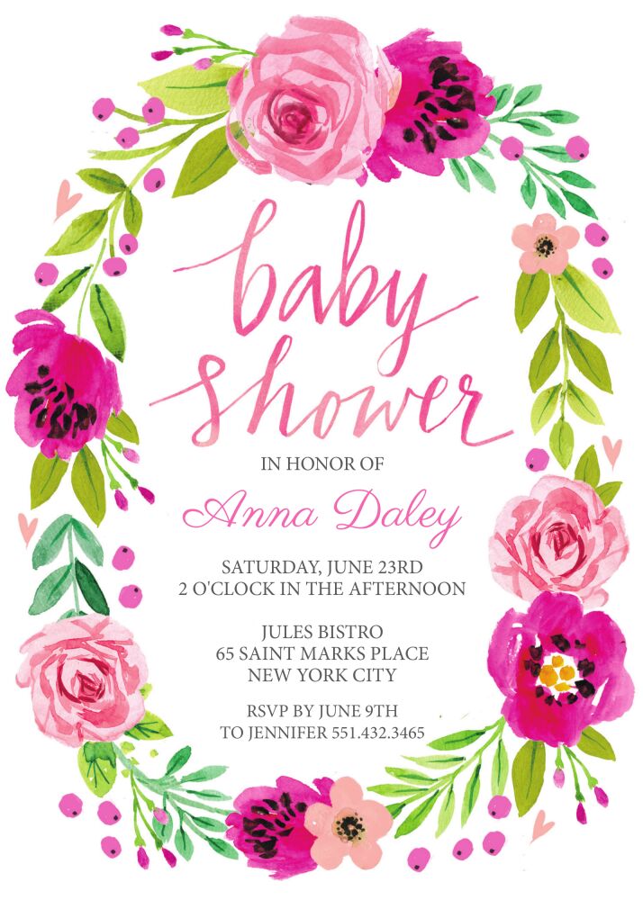 Watercolor Blossom Wreath Invitation