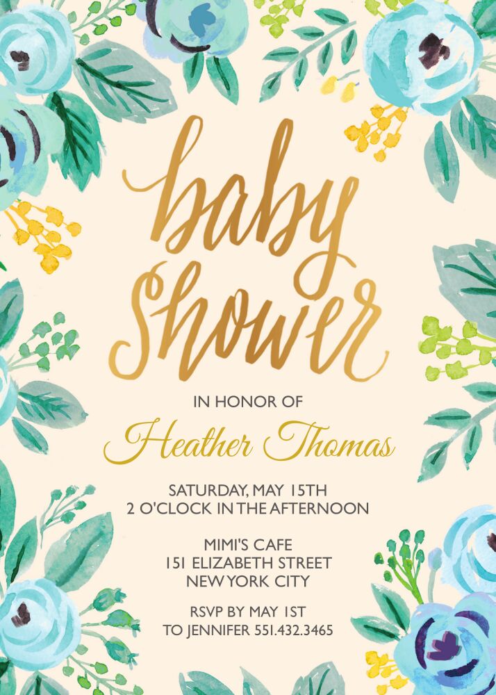 Watercolor Blue Blossom Invitation