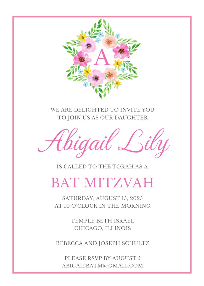 Floral Star of David Invitation