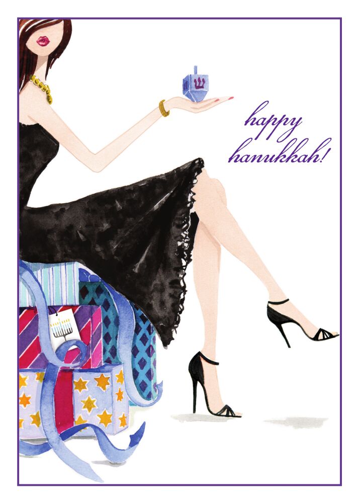 Dreidel Girl Hanukkah Folded Greeting Card 