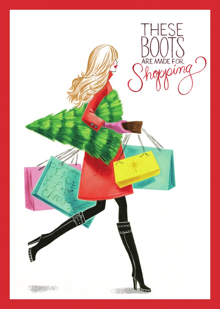 Fashion Girl Shopping Boots (Blonde) Folded Holiday Greeting Card