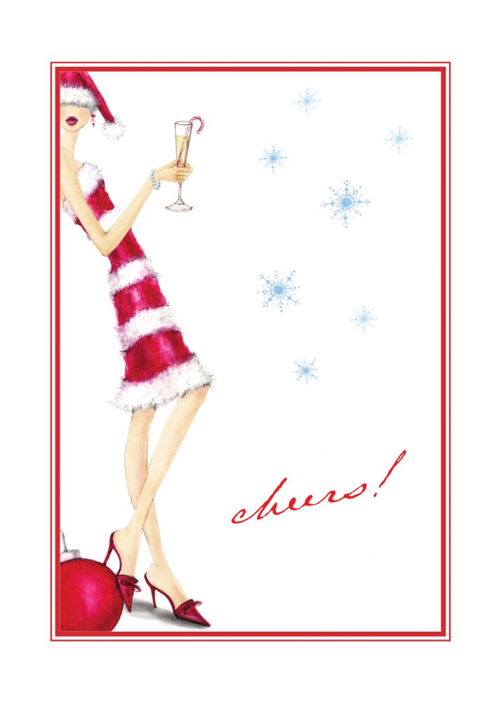 Candy Cane Fashion Girl Folded Holiday Greeting Card