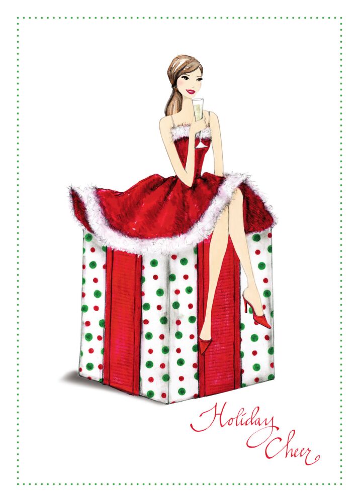 Fashion Girl Christmas Box (Brunette) Folded Holiday Greeting Card