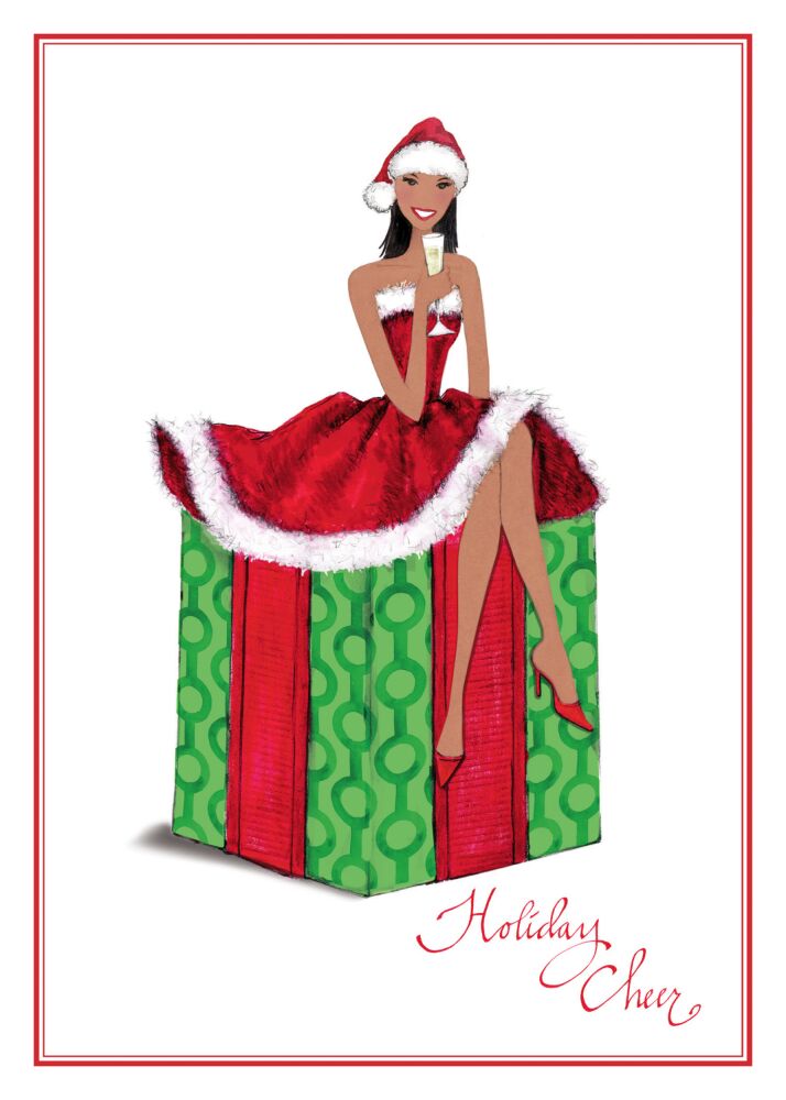 Fashion Girl Christmas Box (Multi-cultural) Folded Holiday Greeting Card