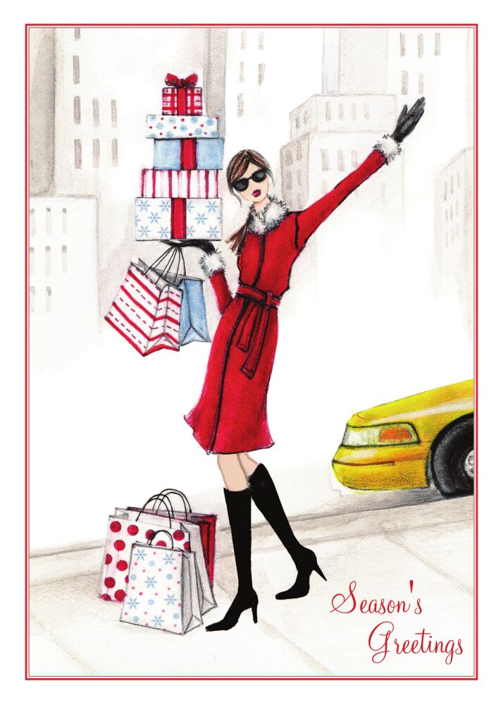 Fashion Girl City Folded Holiday Greeting Card
