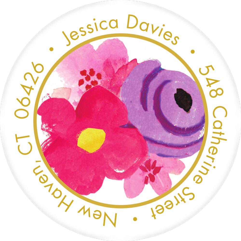 Fun Floral Round Address Label