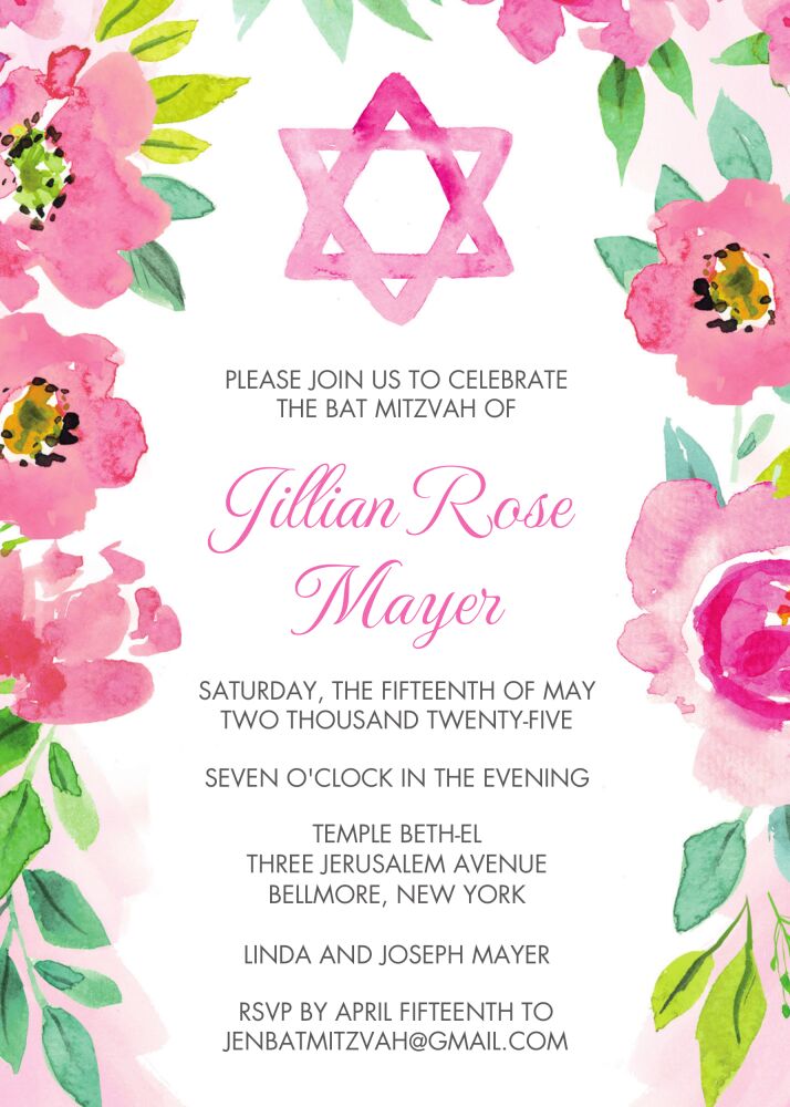 Watercolor Star of David Invitation