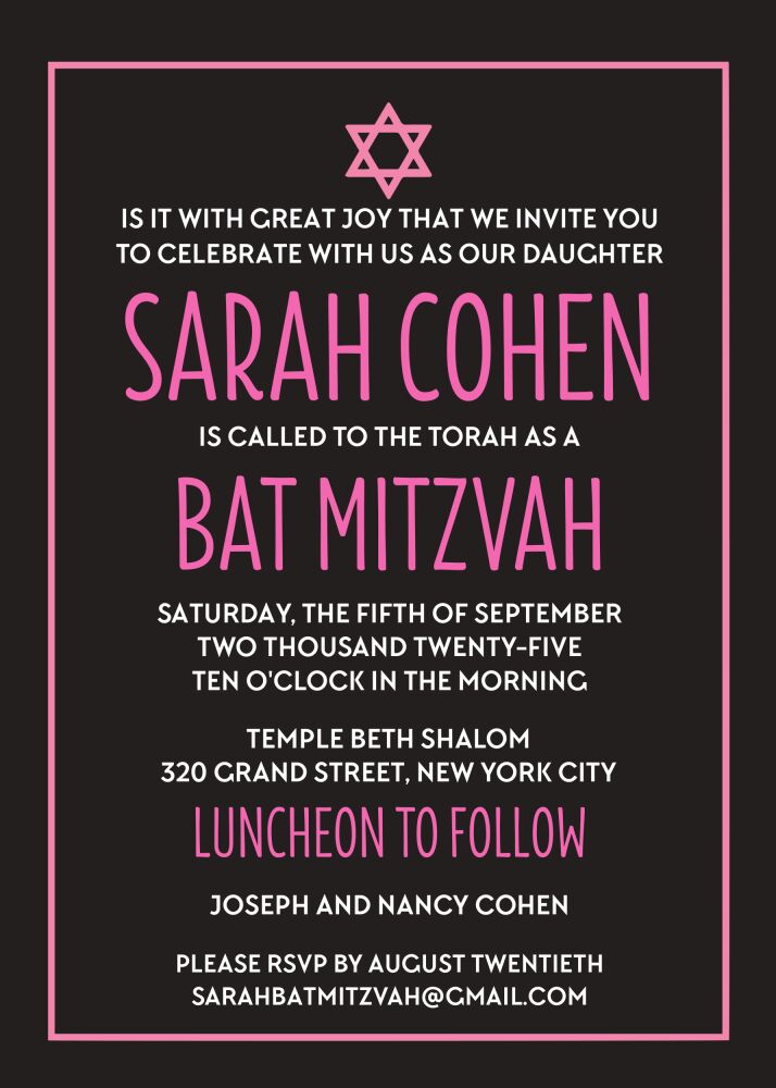 Modern Bat Mitzvah Invitation