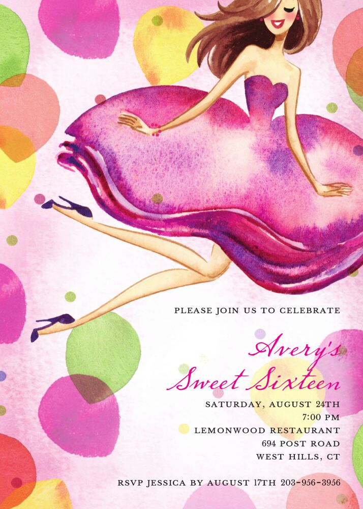 Jumping Party Girl Brunette Invitation