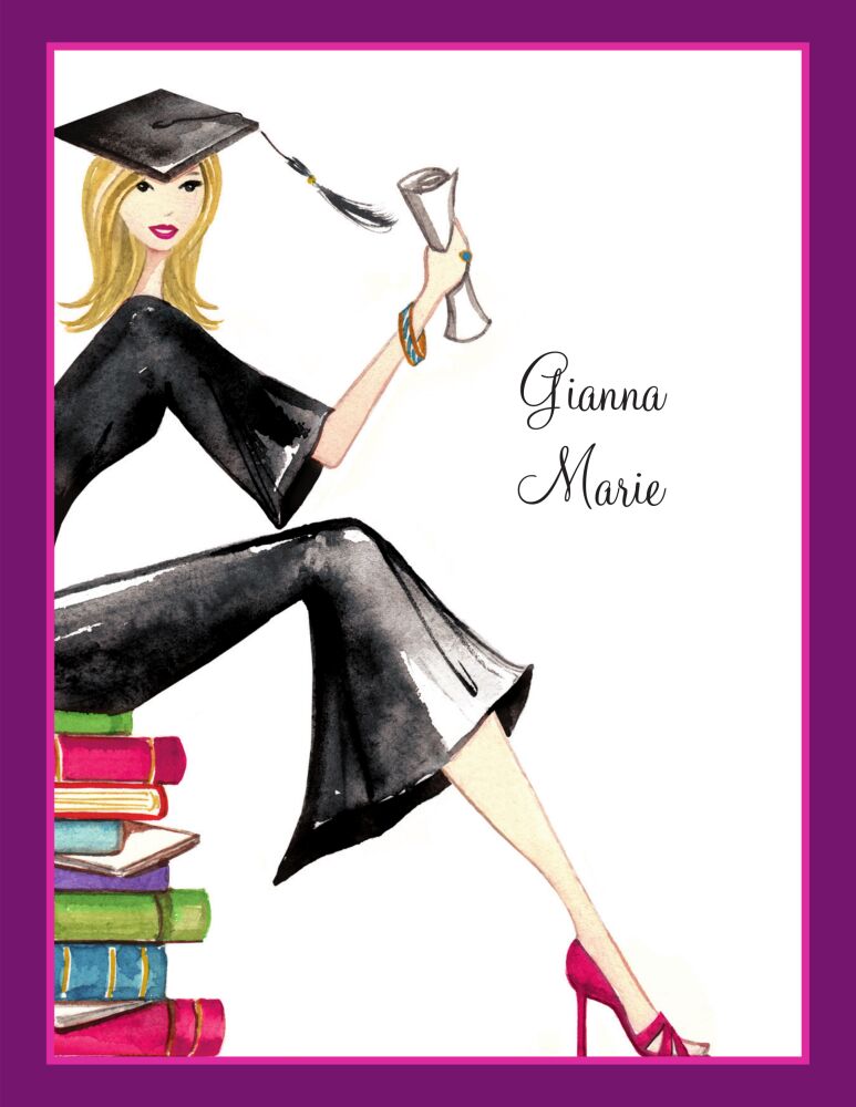 Grad On Books (Blonde) Folded Note
