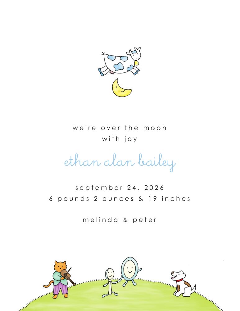 Over The Moon - Blue Boy Birth Announcement