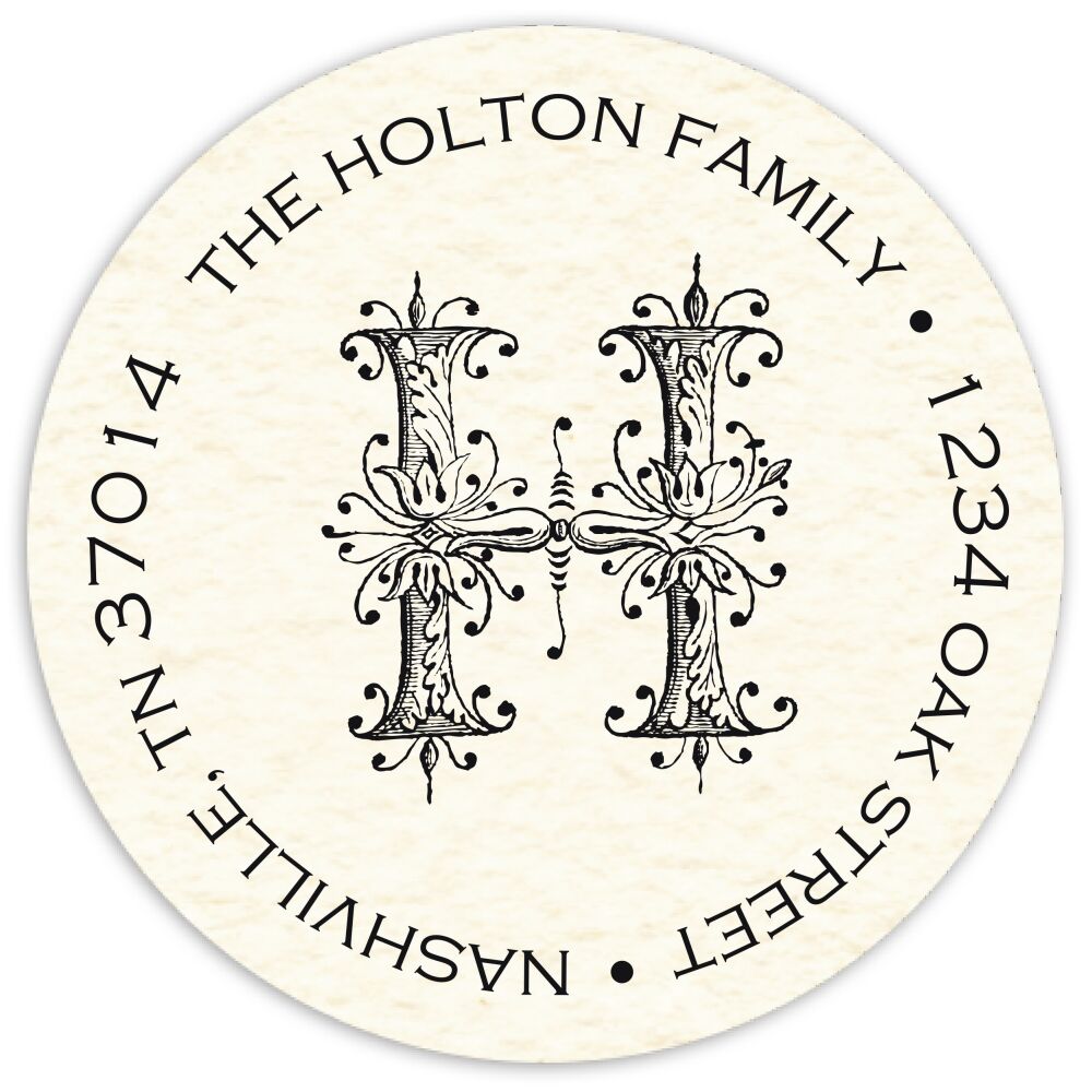 Ornate Monogram Round Address Sticky