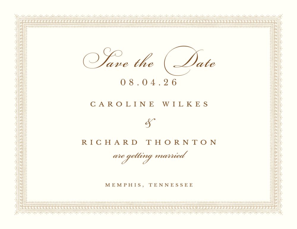 Elegant Border Save the Date Card on White Eggshell (cream)