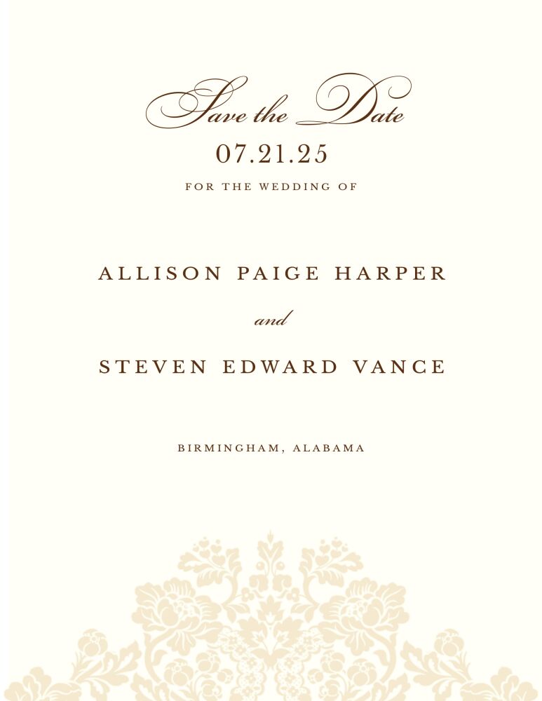 Wedding Bliss Save The Date Card on White Eggshell (cream)