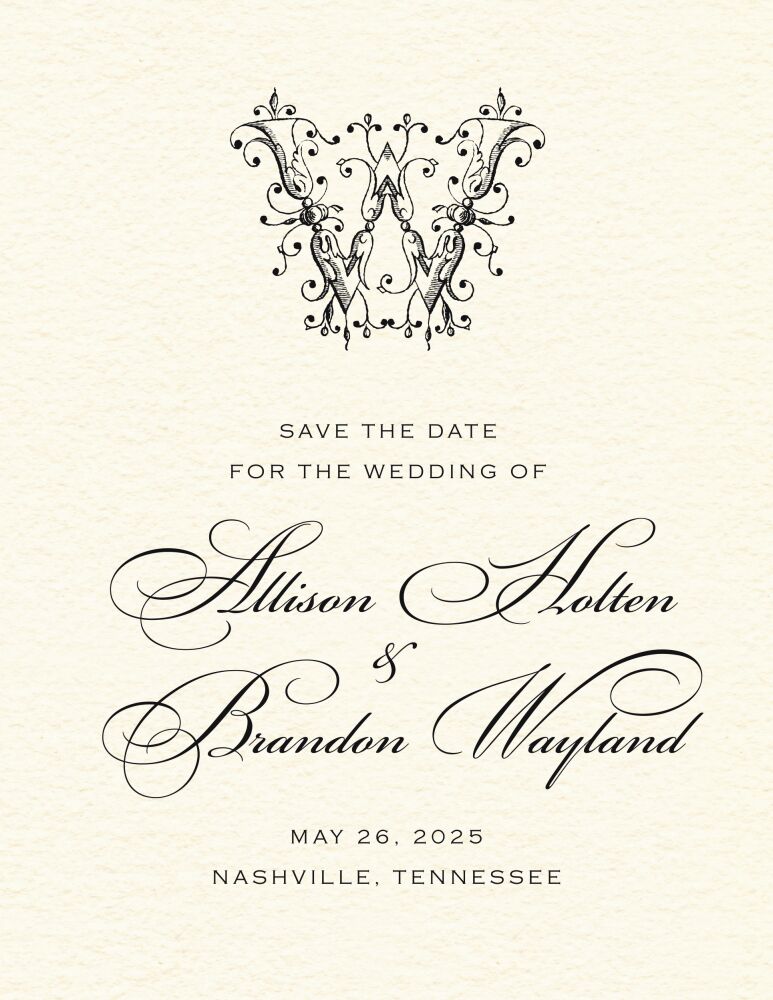 Ornate Monogram Save The Date Card