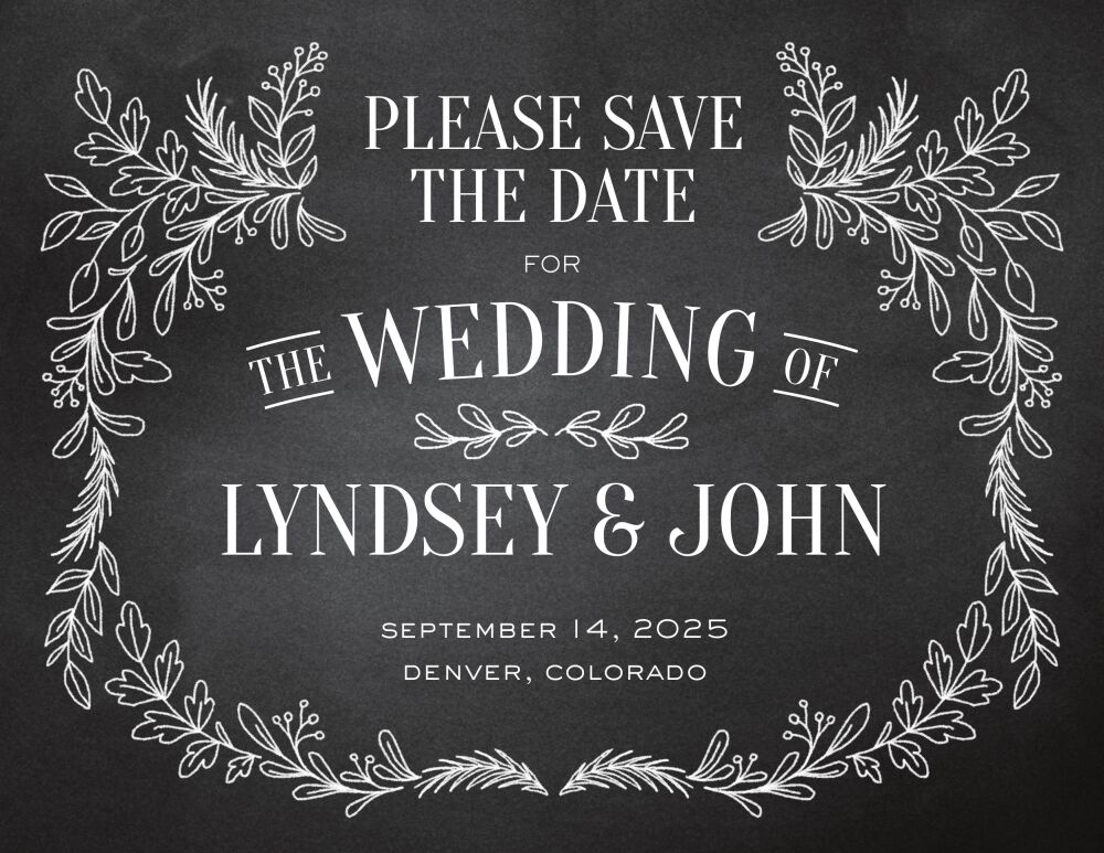 Chalkboard Botanical Save The Date Card