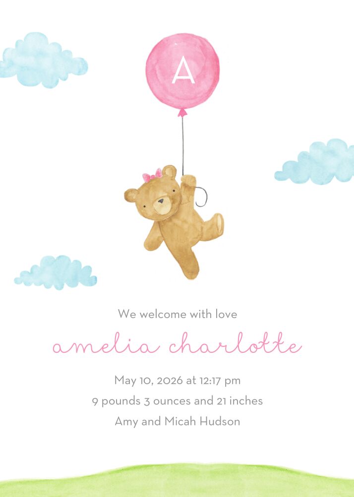 Floating Bear Birth Announcement