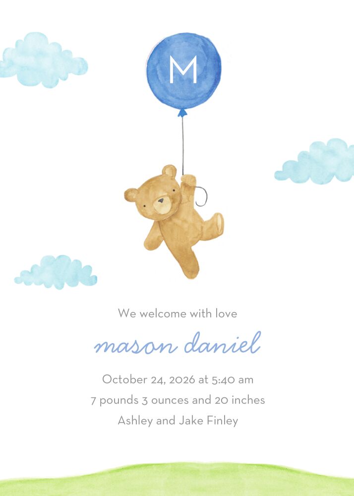 Floating Bear Birth Announcement
