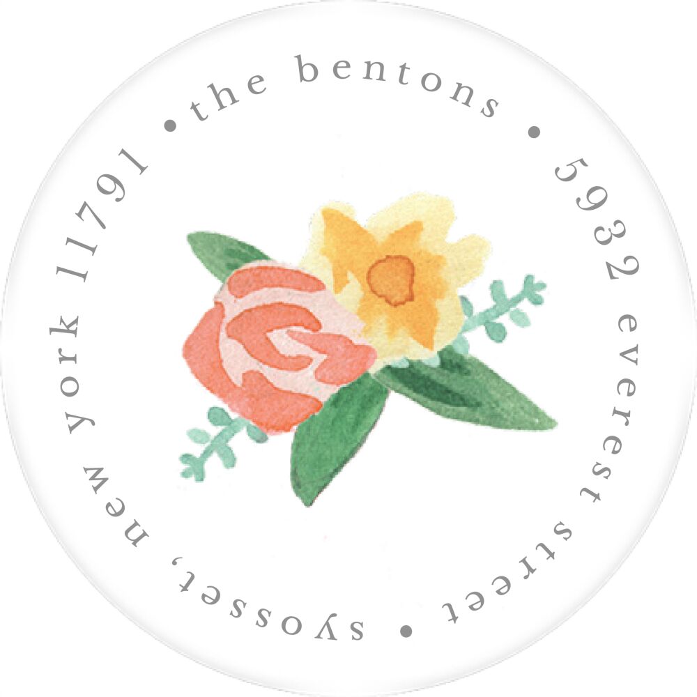 Painted Peonies Round Address Sticky