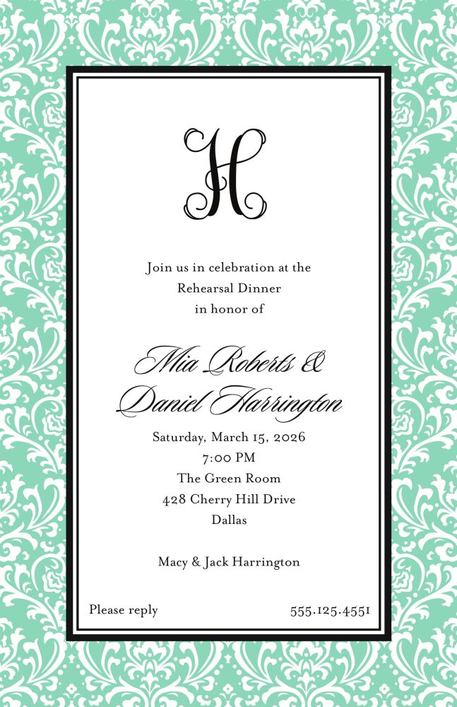 Vintage Damask - Mint Invitation
