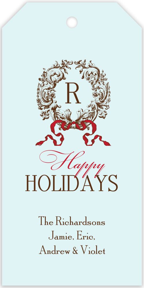 Elegant Wreath Blue Holiday Gift Tag 
