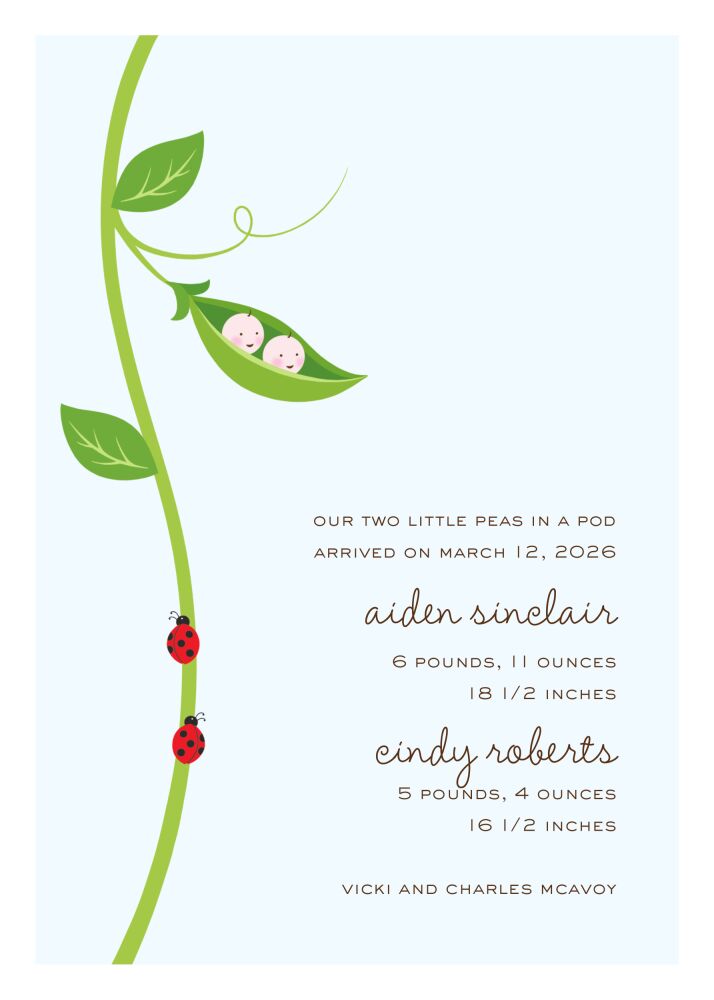 Twin Pea Pod Birth Announcement