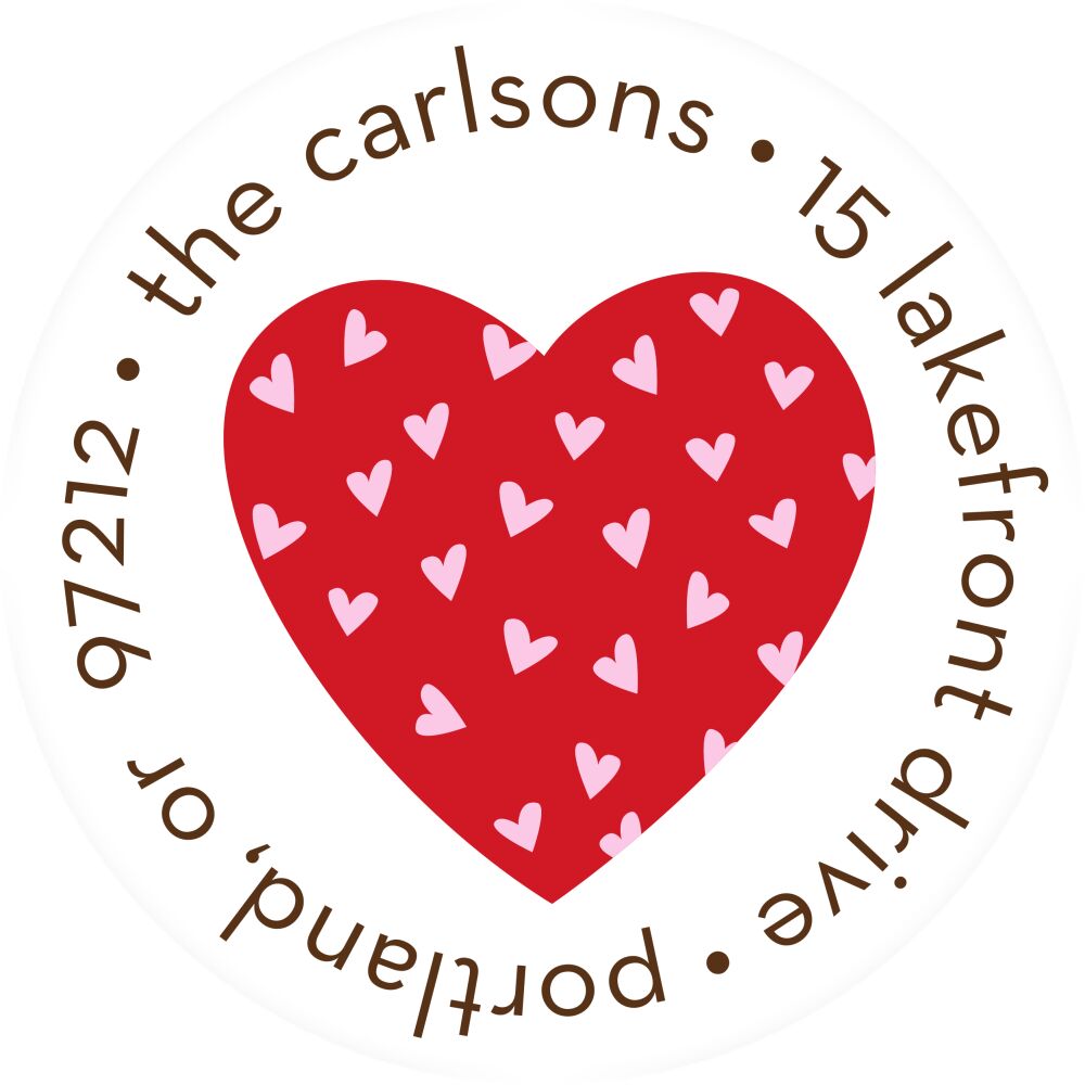Hanging Hearts Round Address Sticky