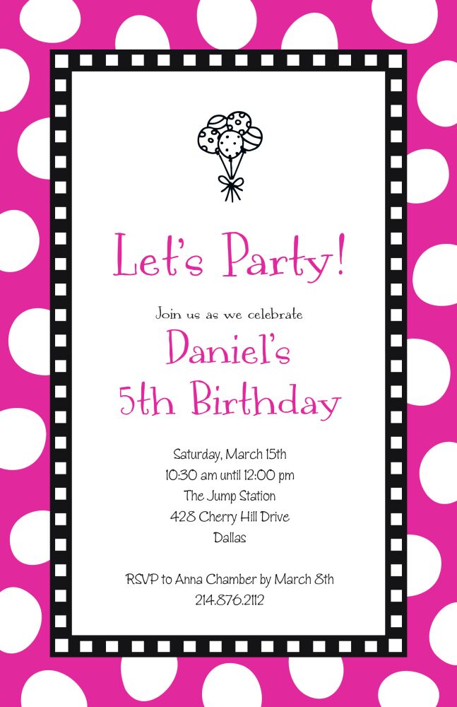 Jumbo Party Dots - Fuschia Invitation